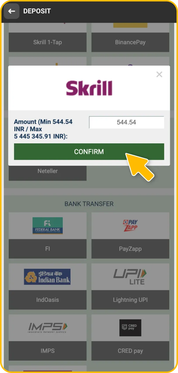 Make your first deposit to fund your Aviator sessions at Melbet.