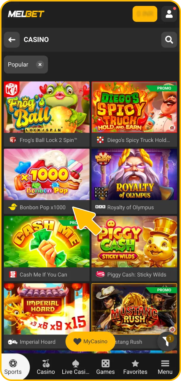 Choose a game from the extensive Melbet Slot collection today.